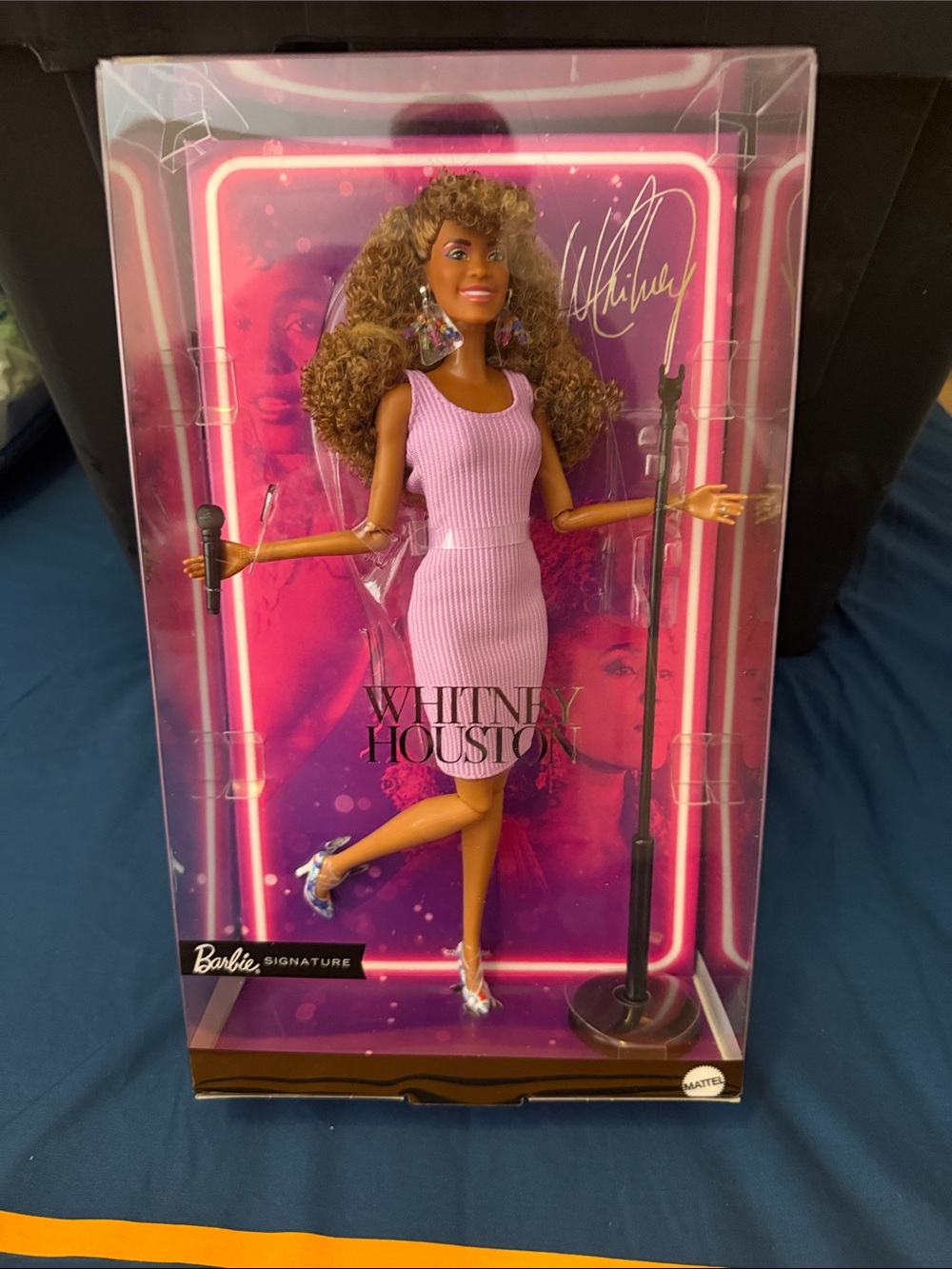 Mattel Barbie Signature Doll in Pink Dress with Brown Curly Hair